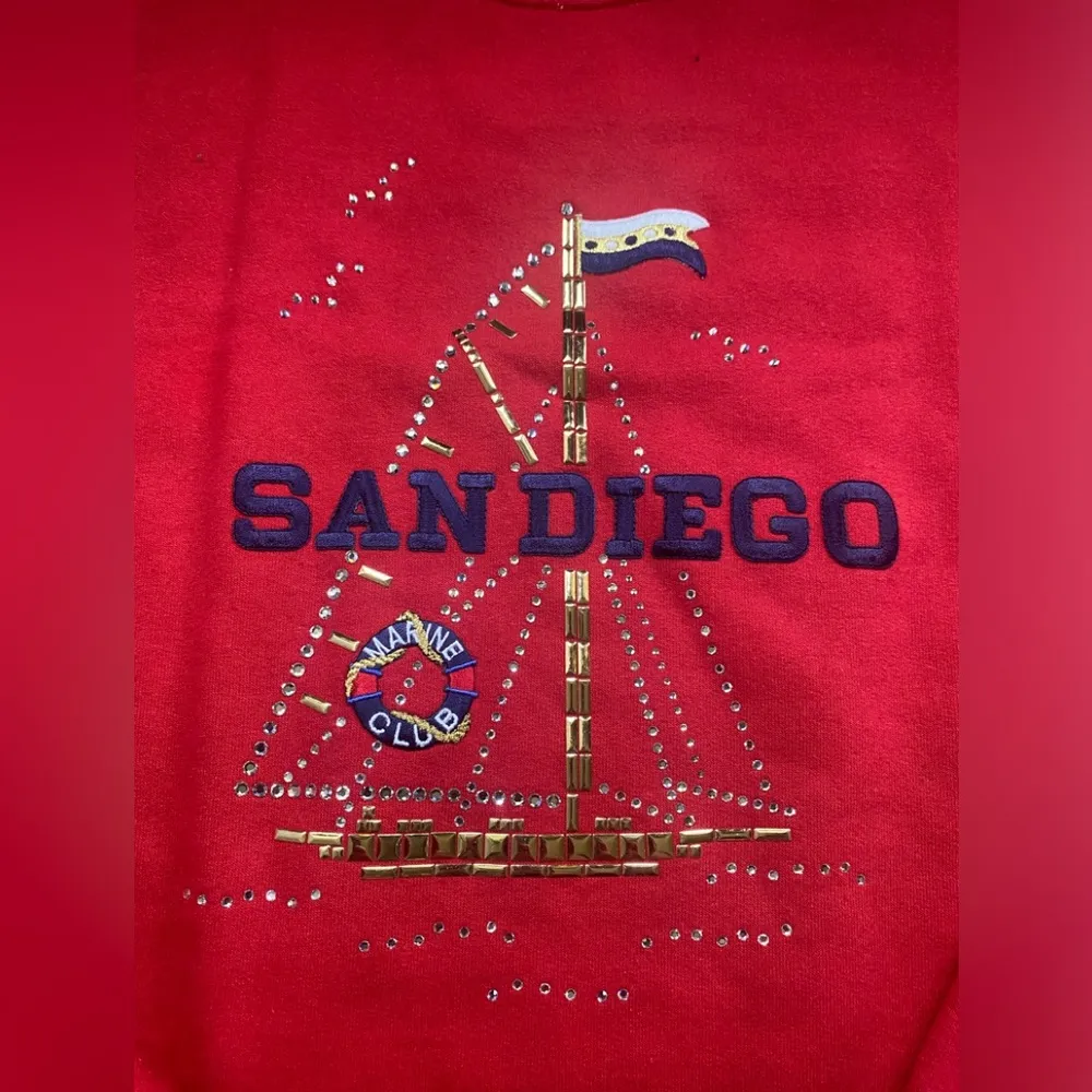 Vintage Christie Alexander San Francisco Marine Club jewel sweatshirt, size XL Red - Image 2