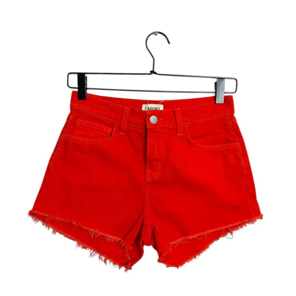 L’AGENCE Ryland Short in Red Frayed Hem Denim Shorts Size 24 Made for Revolve - Image 5