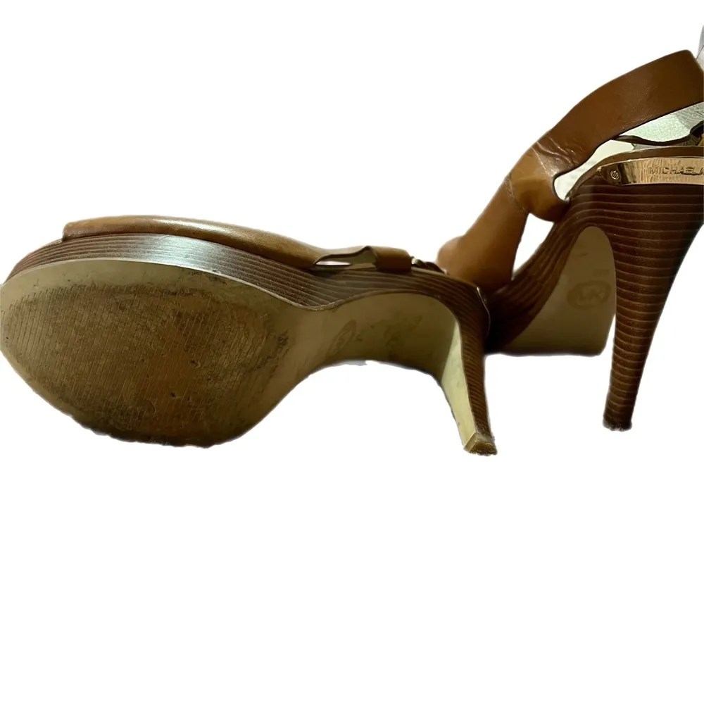 Michael Kors Brown Leather wooden heels slingbacks size 7 - Image 4
