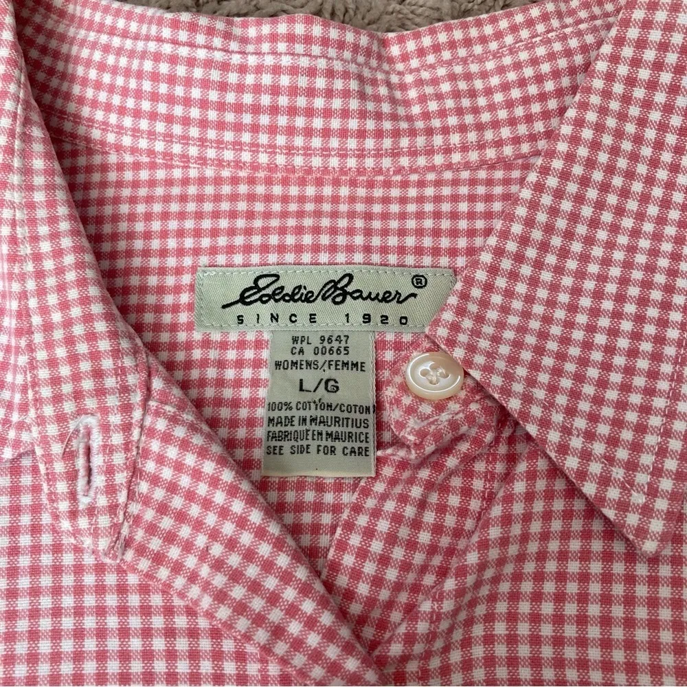 Eddie Bauer Checkered Pink/White Button Up Long Sleeve Women's Large - Image 2