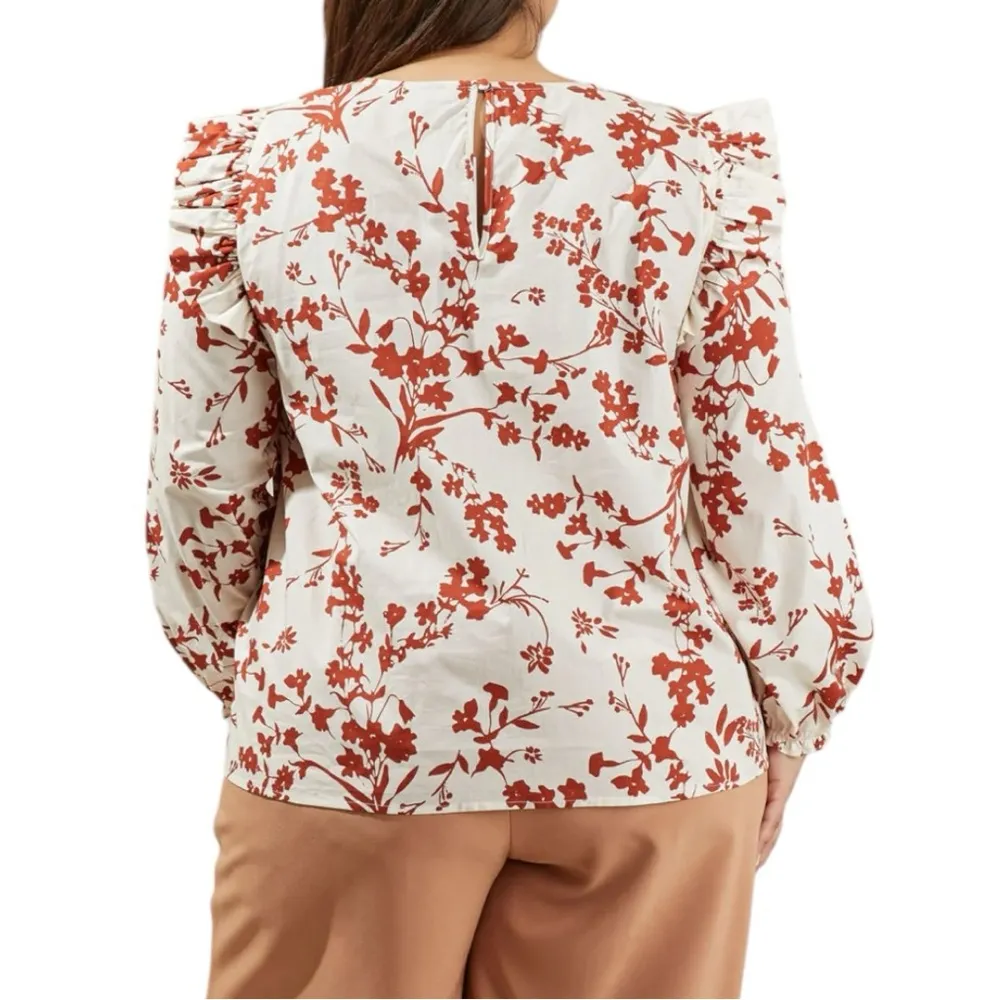 Sugarlips Garnet Floral Smocked Top in Rust Multi 1X NWT Long Sleeves Cotton - Image 2