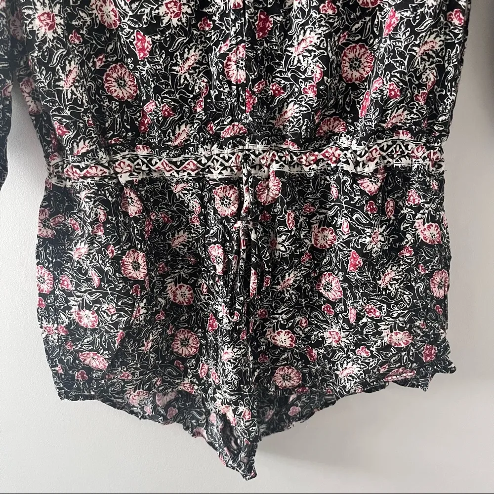 Forever 21 Women's Small Romper Floral Print Button Front Tie Tassel Waist - Image 5