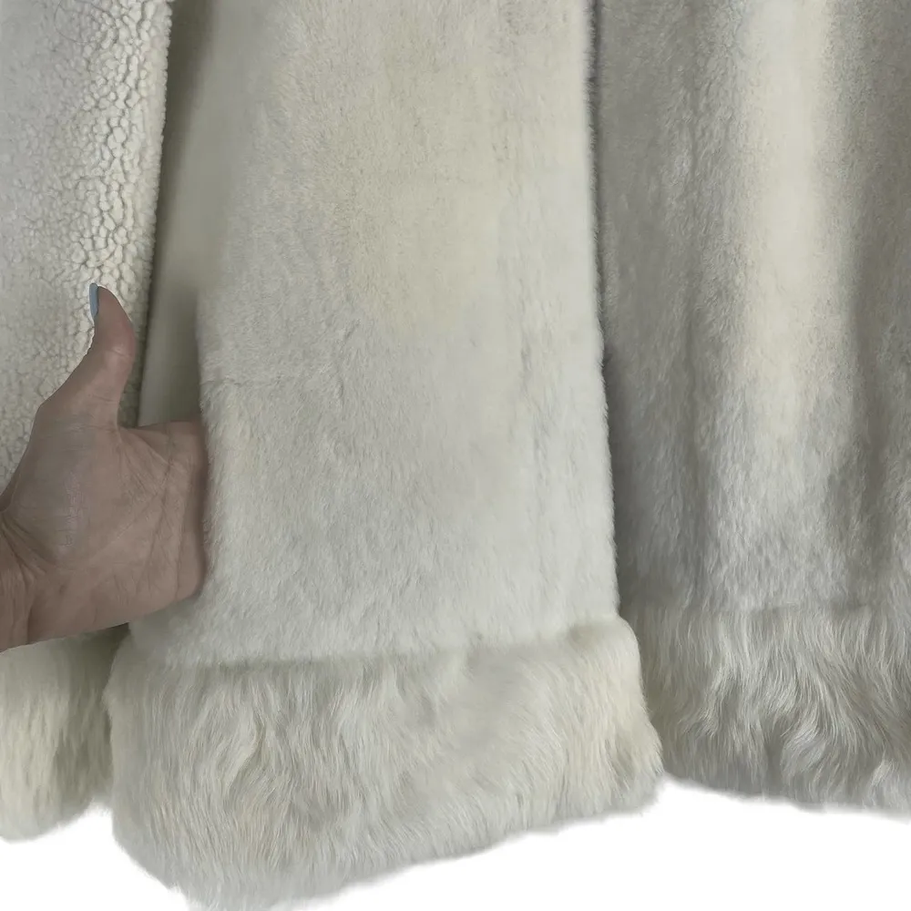 Loro Piana Collarless Fur Jacket White Lambskin Reversible Size 46 Large - Image 14