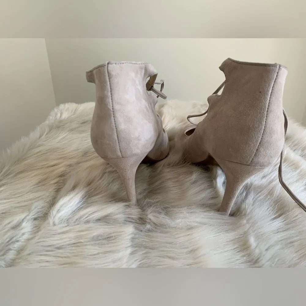 Paris Jasmin Taupe Suede Leather Ankle Lace up Tie Heels Pump 9M - Image 4