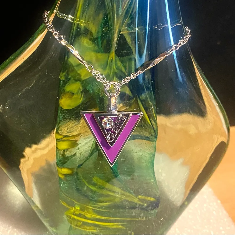 Guess Silver Tone Chain Bracelet with Triangle Charms - Image 3