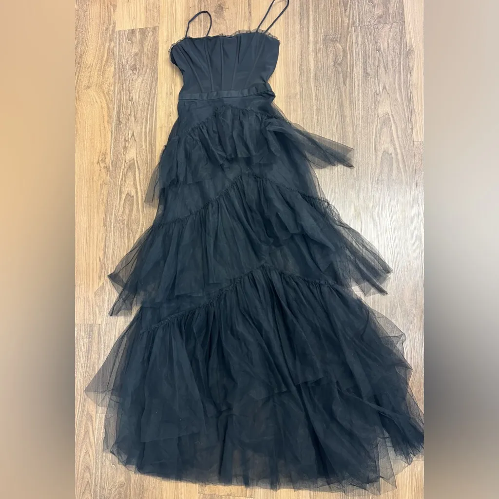 BCBG Maxazria $498 Oly Tiered Ruffle Tulle Corset Black Gown Dress Whimsigoth - Image 2