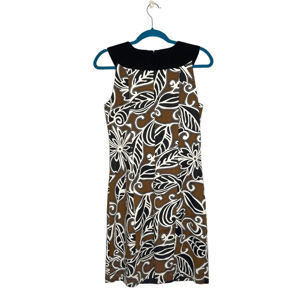 NWT WD.NY Brown Black Leaf Scroll Print Embellished Neckline Sheath Dress - Image 14