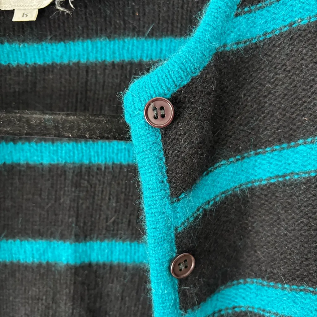 Christian Dior Vintage Black Blue Striped Cardigan Wool Angora Blend Designer - Image 5