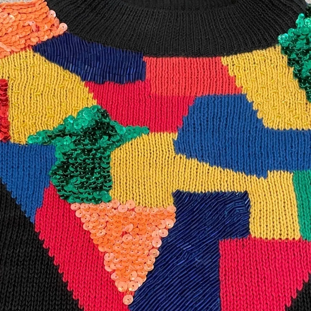 Vintage Gladys Bagley Colorful Sequin Sweater Size M - Image 3