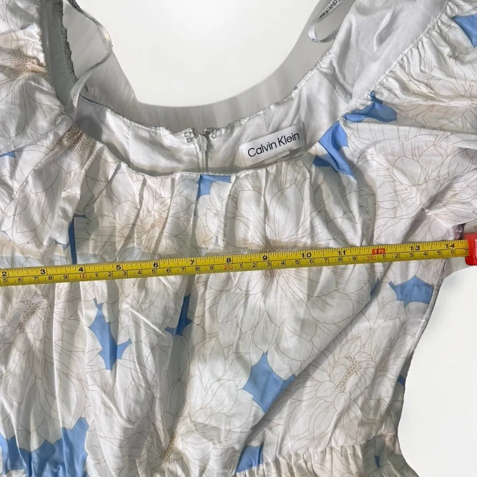 Calvin Klein Cap Puff‎ Sleeve Dress Woman Size 2 Blue Floral Boho Tiered Maxi - Image 7