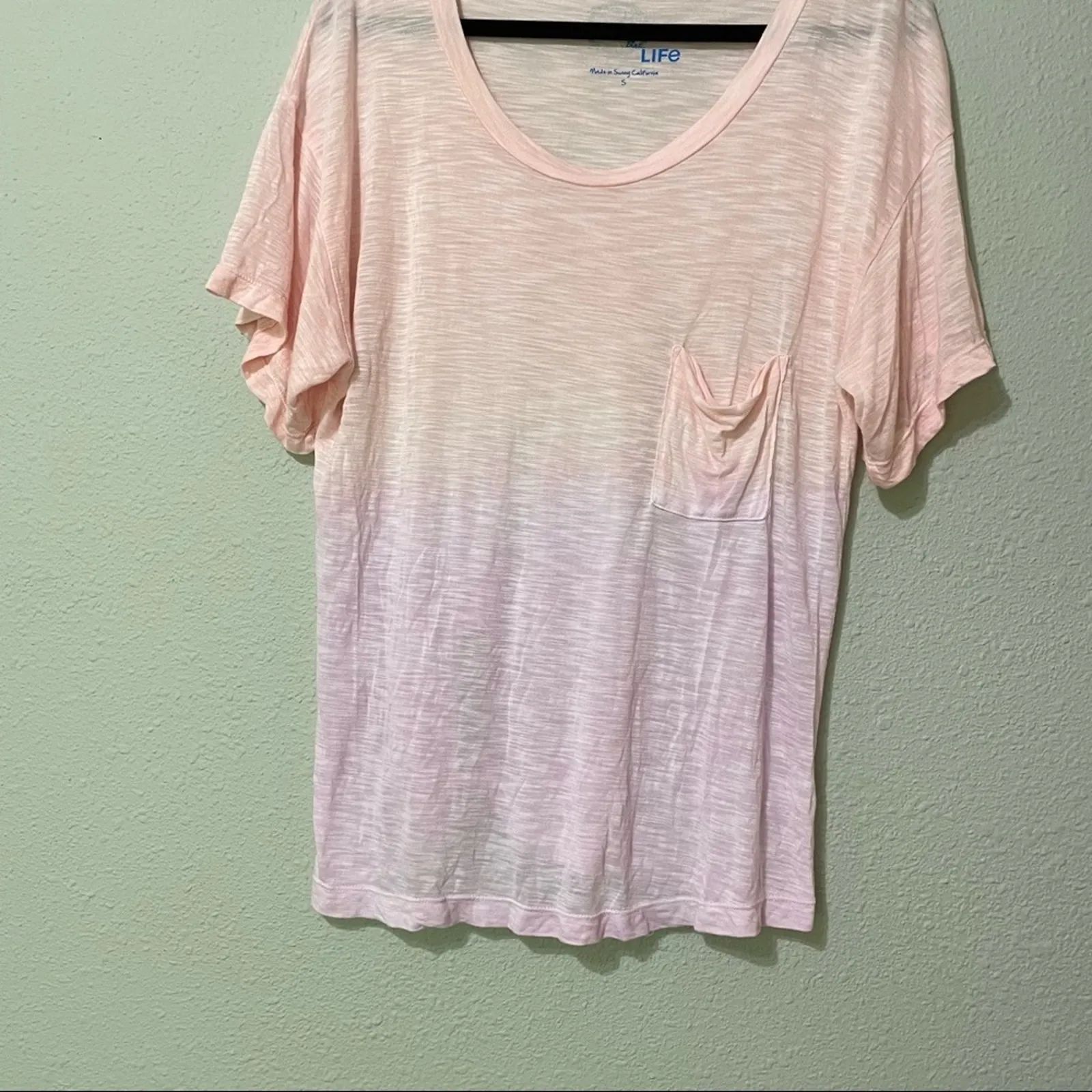 Blue Life Pink & Purple Ombré Pocket Tee Short Sleeve Knot Back Womens S Beachy - Image 2