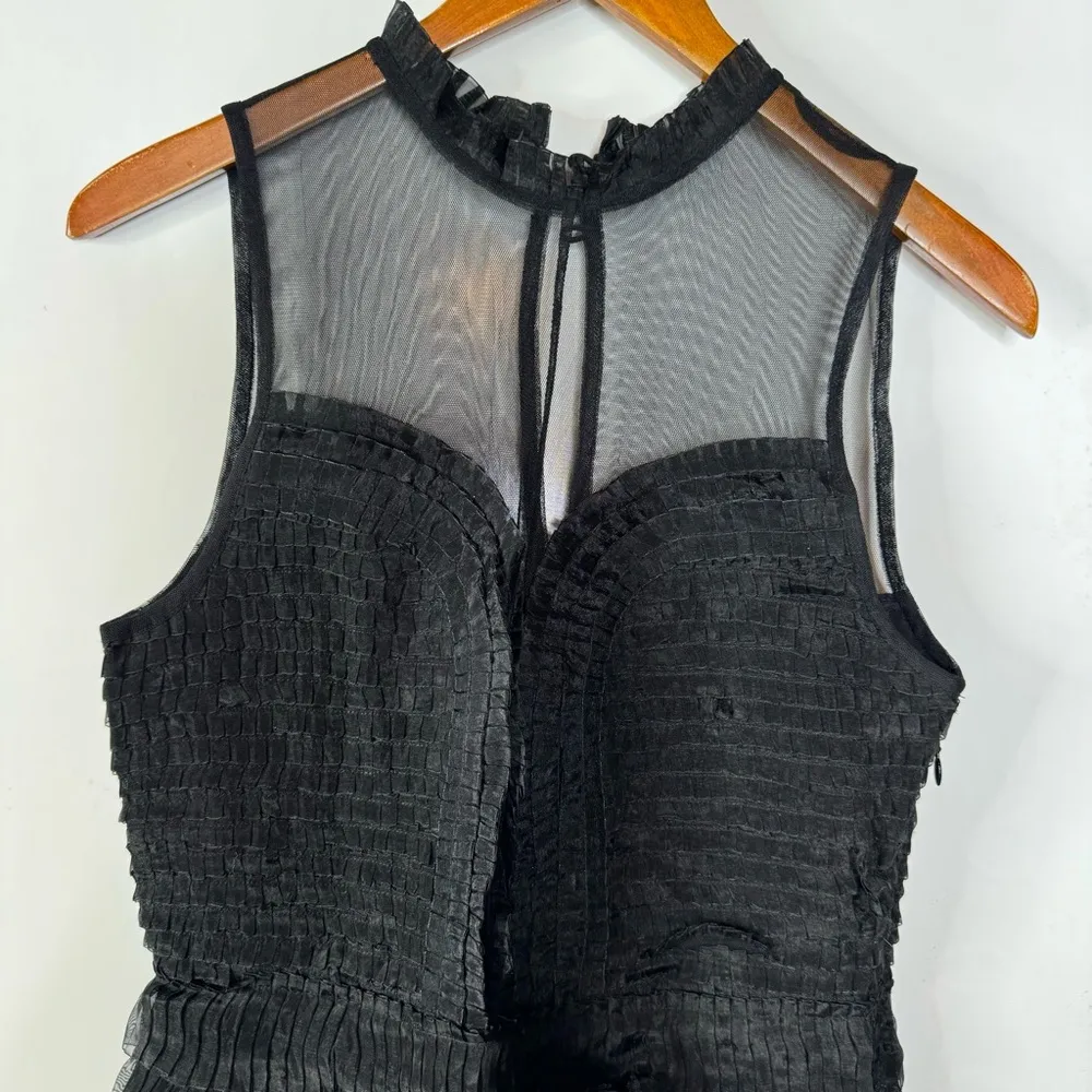 Free People Black Ruffle Mesh Mini Dress - Image 5