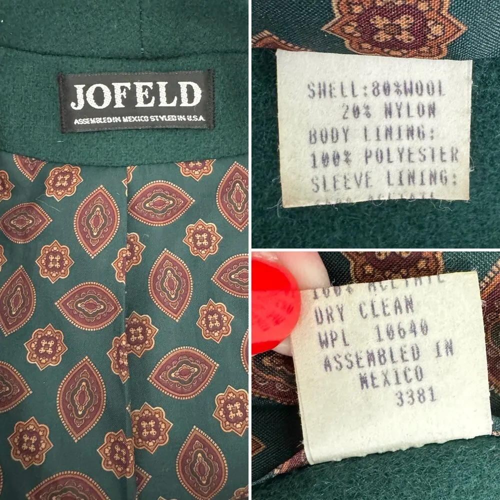 Vintage Jofeld green wool blend shawl collar double breasted overcoat size M/L Size L - Image 8