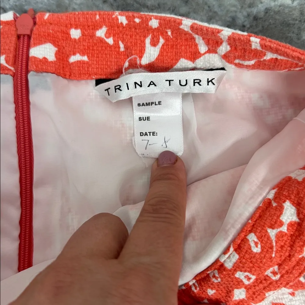 Trina Turk Lenia Pique Sample Mini Skirt Floral Orange/Pink/White - Image 2