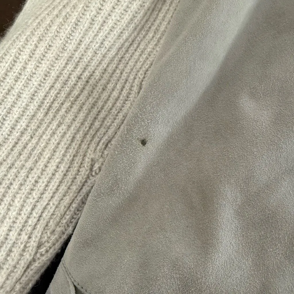 Salvatore Ferragamo Wool Cashmere and Sueded Leather Full Zip Cardigan Jacket Li - Image 7