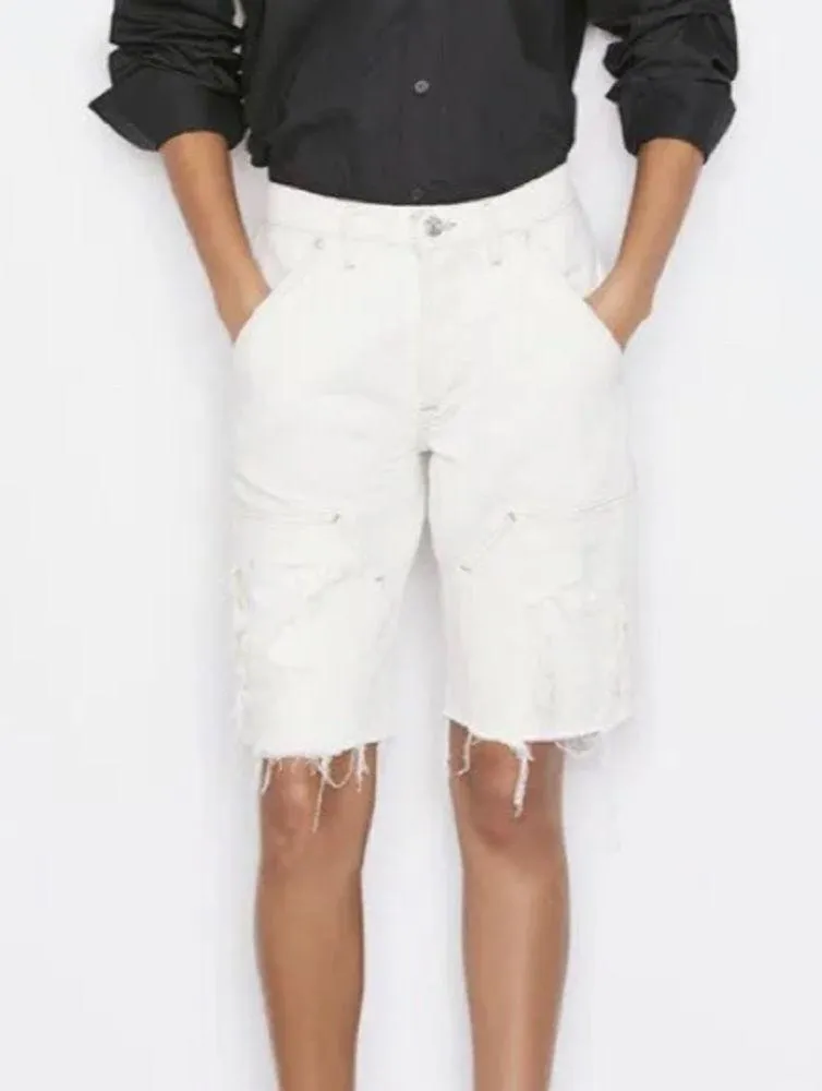 Frame Le Slouch Bermuda Off White Rips Jean Shorts Size 25 New - Image 3