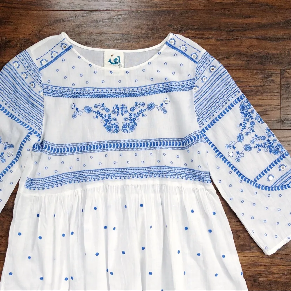 Mermaid • Anthropologie Meadowbrook blouse embroidered tunic top white cotton - Image 5