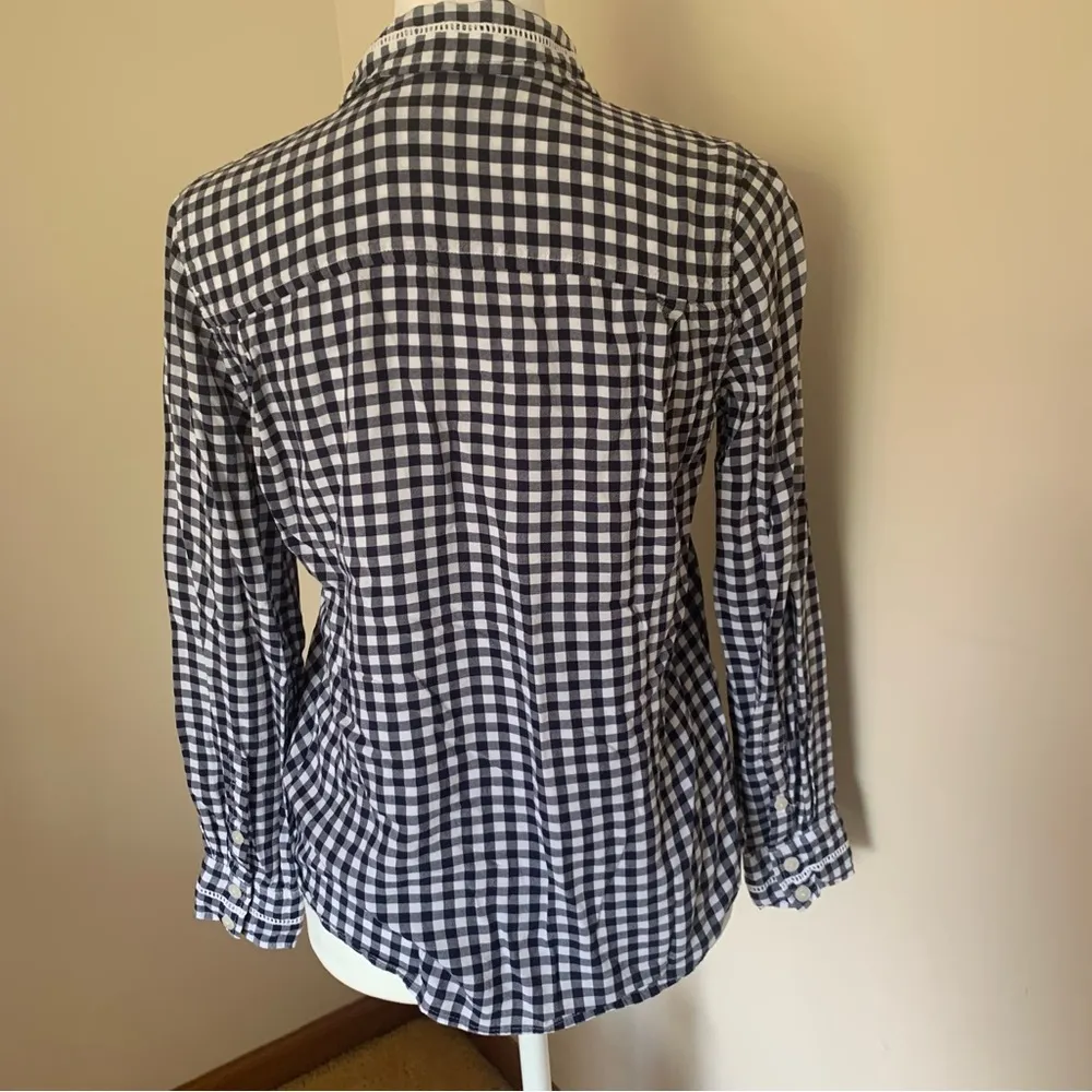 Draper James Blue and White Checkered Button Down Shirt Size 2 - Image 7
