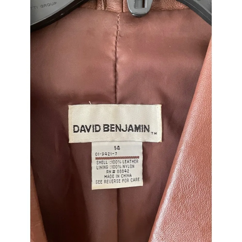 David Benjamin Cropped Leather Blazer Single Button Size 14 Brown Fall Fashion - Image 6