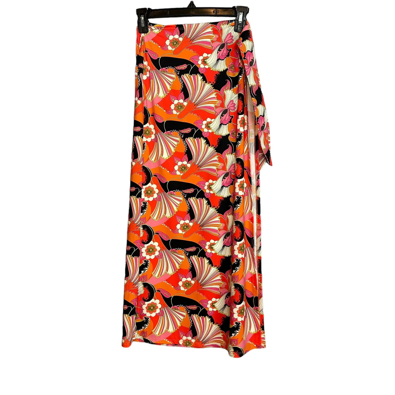 Ronny Kobo Floral Midi Wrap Skirt SMALL Sarong Slit Designer Vacation $228 NEW White - Image 5