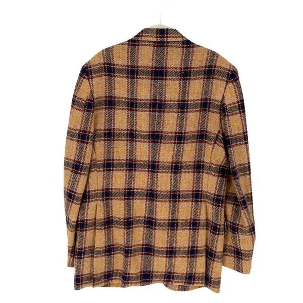 Vintage Belridge Peerless Pure Virgin Wool Blazer Sport Coat Jacket Plaid 41 Lon Tan Size undefined - Image 3