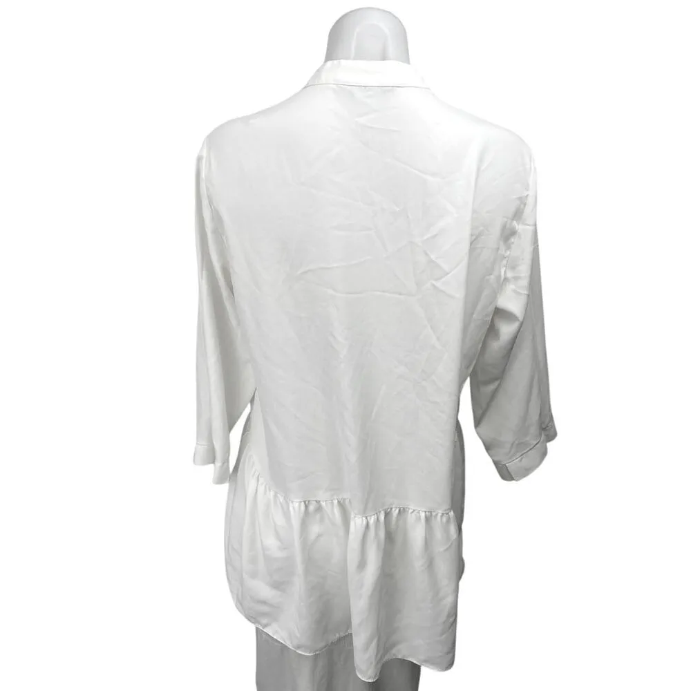 Dorothy Perkins White V-Neck Button Down Peplum Top Tunic Shirt Blouse Size 8 - Image 2