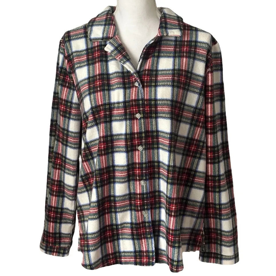 Ink+Ivy Womens Plaid Pajama Long Sleeve Button Down Notch Collar Top NWT Red Size XL - Image 5