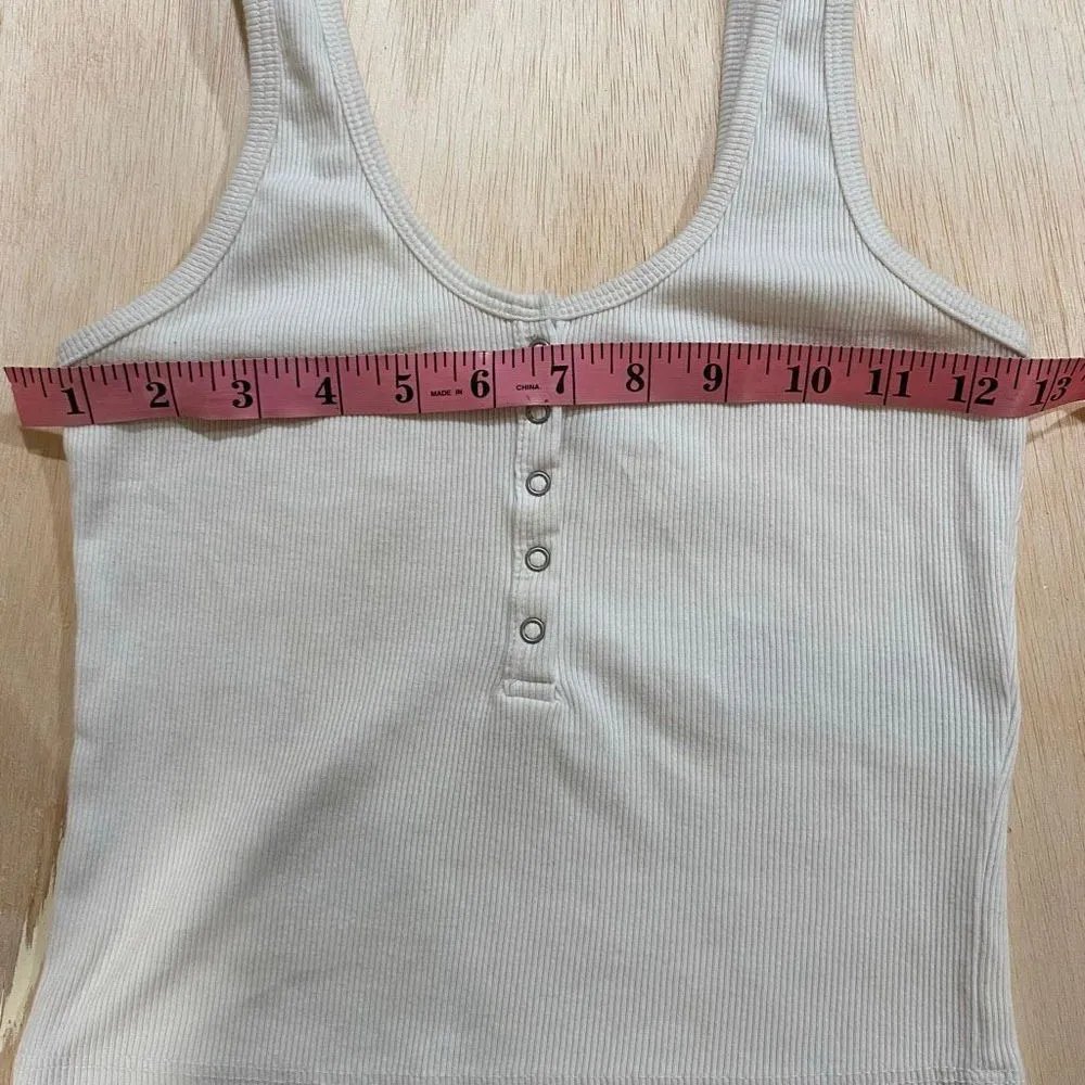 Abercrombie & Fitch White Ribbed Henley Tank Top Women’s Size S - Image 4