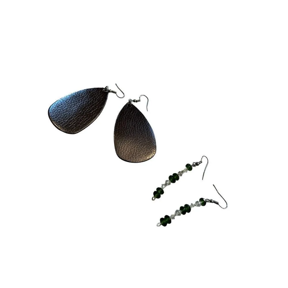 Pierced earring dropped tear metallic copper brown and beaded dangle red and gre Tan - Image 6