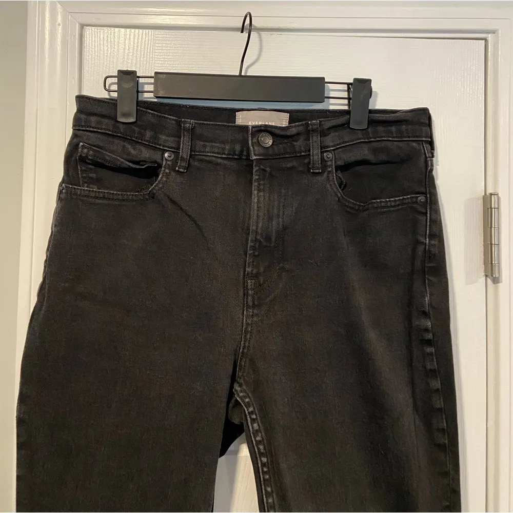 Everlane Size 30 Black Zip Up Stretch Cotton Denim Jeans Raw Hem Copped - Image 2