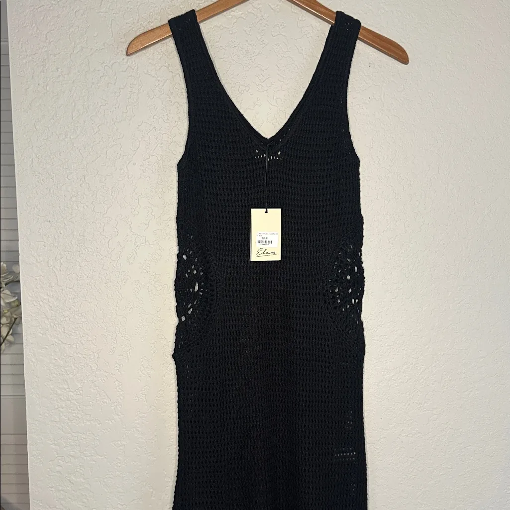 NEW Elan Black Crochet Open Knit Maxi Dress Coverup Boho Sheer Sexy NWT Small - Image 5