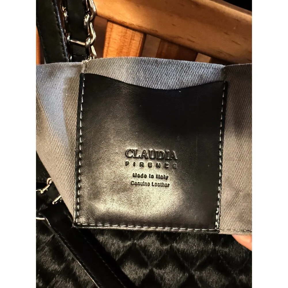 CLAUDIA FIRENZE Black Diamond Leather Cowhide Dual Handle Italy Zip Closure EUC - Image 7