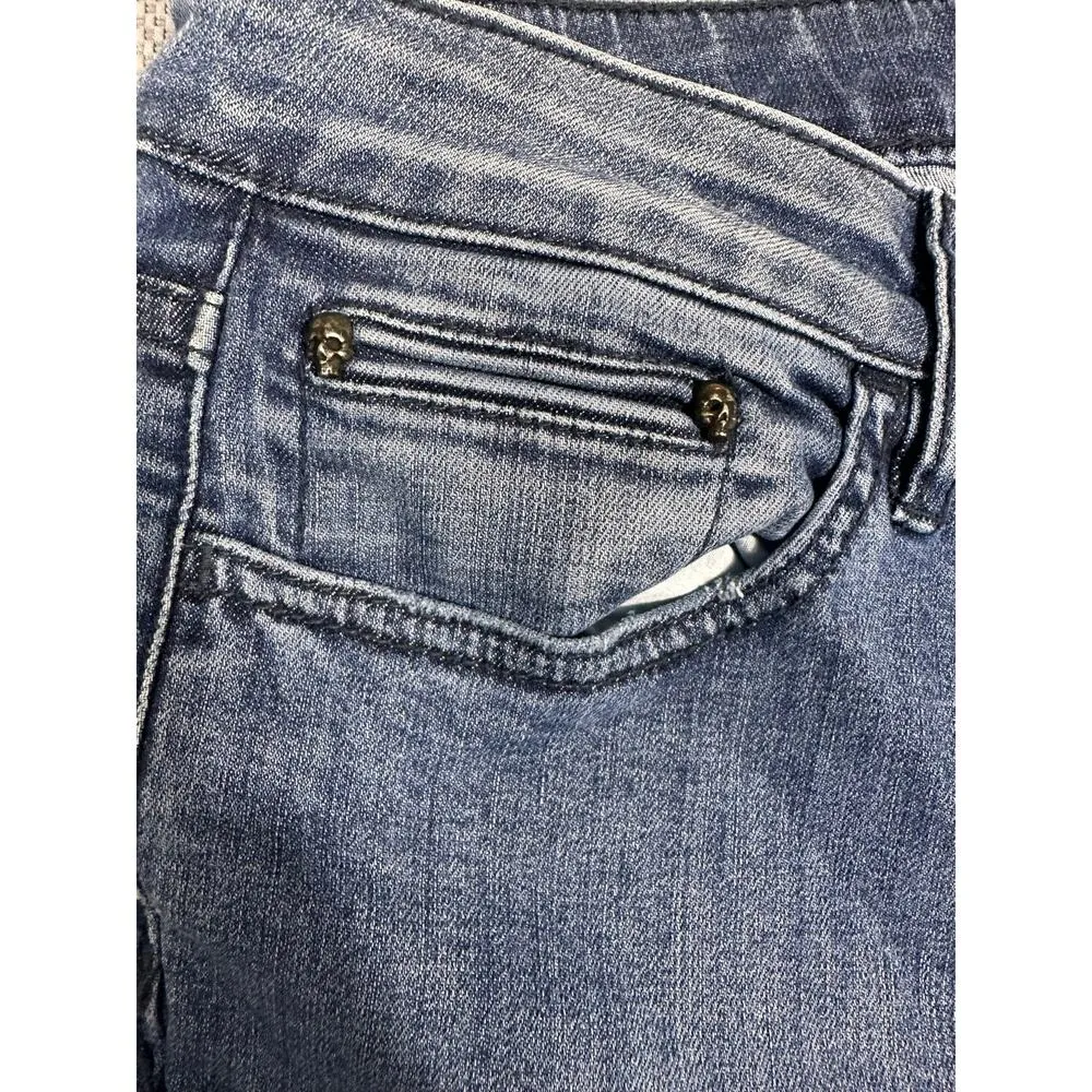 The Kooples Short Fit Skinny Jeans Size 29 Blue Denim Skull Detail - Image 7