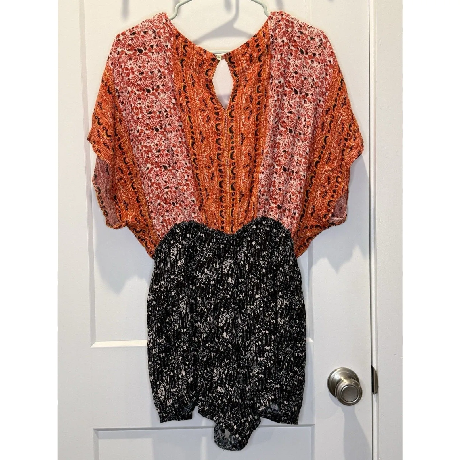 Free People Romper Womens M Orange Black Arizona Wide Plunge Floral Boho Rayon - Image 2