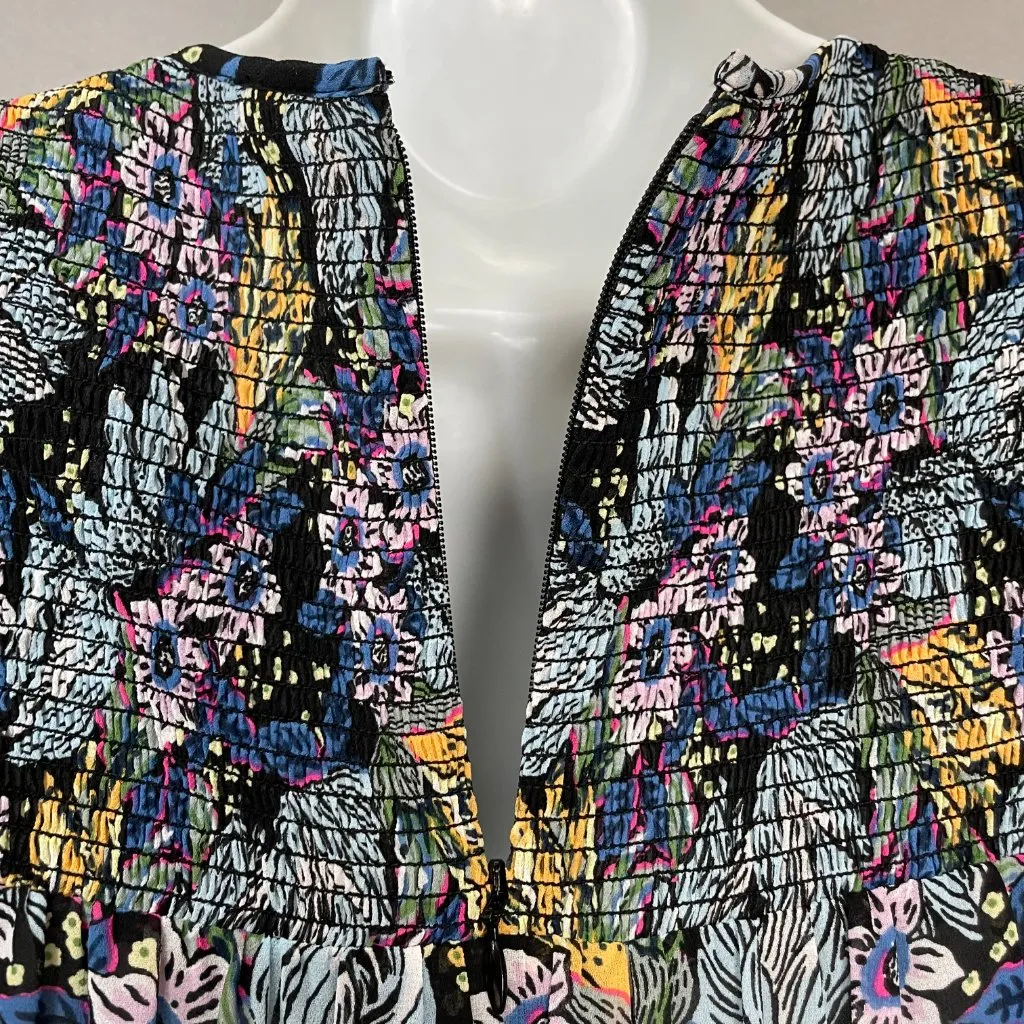 Floral Blouse Sheer Long Sleeve FLAWED Shirred Smocked Ruffles Blue Long‎ Sleeve Size L - Image 8