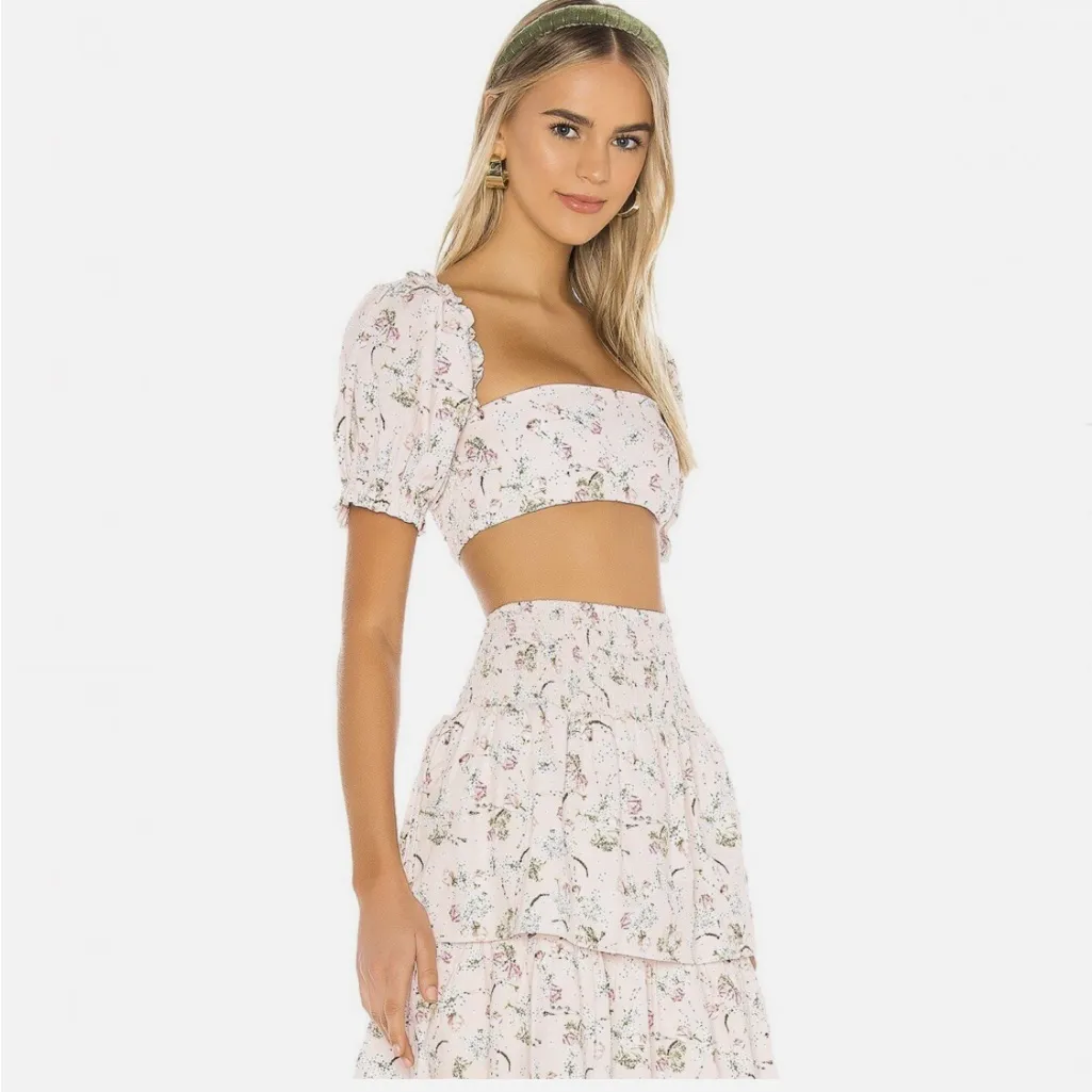 WeWoreWhat Puffy Sleeve Floral Crop Top in Pink Size Extra‎ Small - Image 2