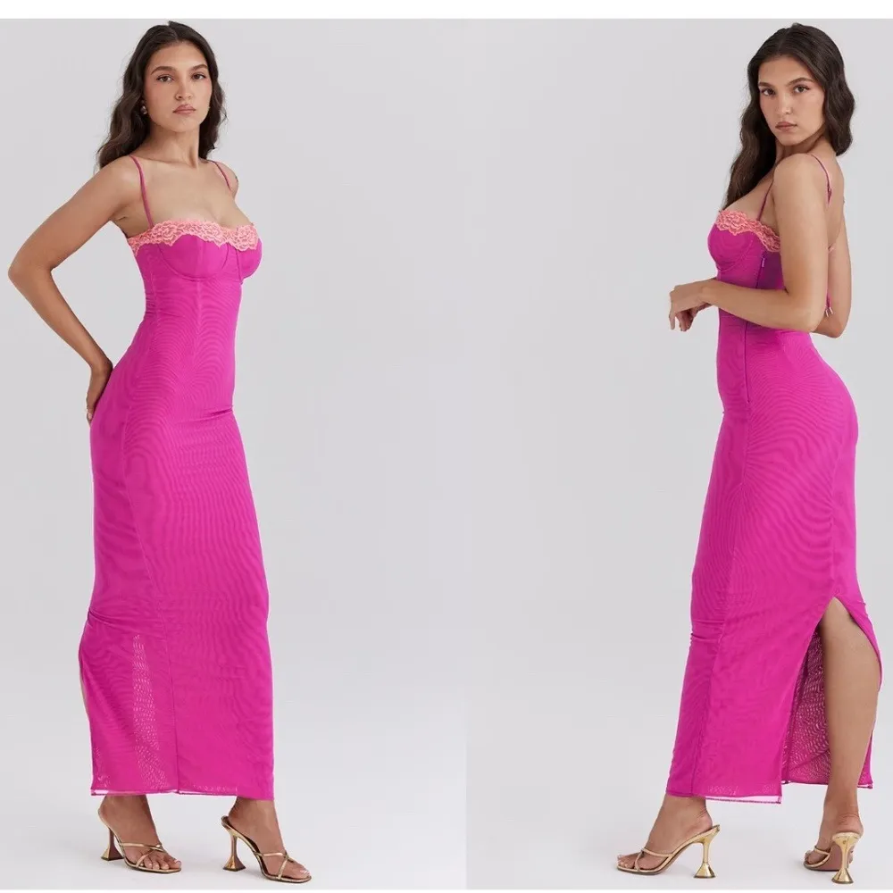 HOUSE OF CB 'Aiza' Raspberry Lace Trimmed Maxi Dress NWOT size‎ XS - Image 10