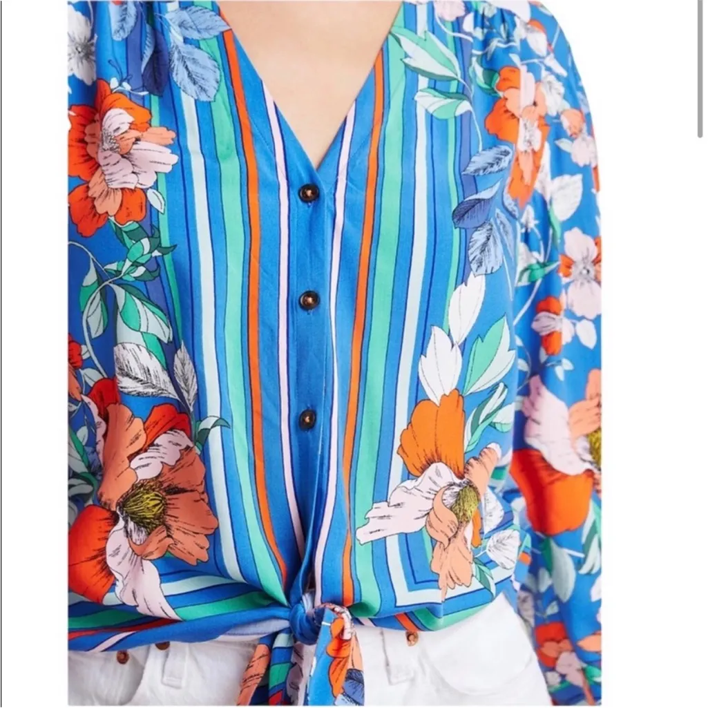 Maeve by Anthropologie Elan Scarf Floral Pattern Blouse. Tie waist Size 2. - Image 2