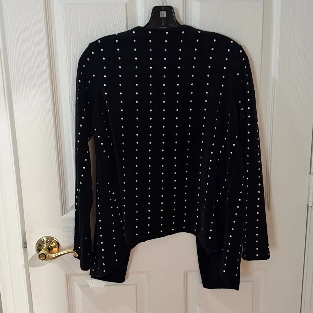 Zara Black Open Front blazer gold studs size small velour - Image 4
