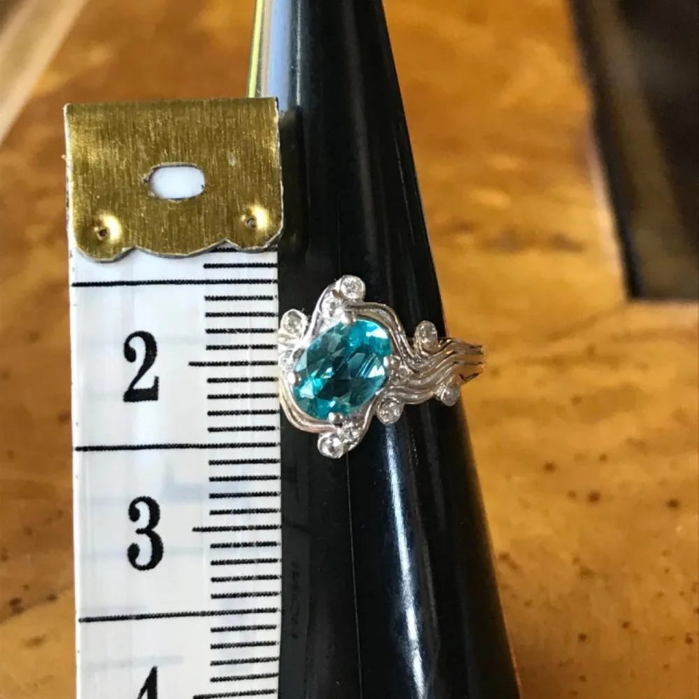 Natural Blue Apatite Sterling Silver Wave Ring Size 6 - Image 6