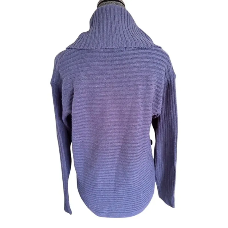 Jason Maxwell Navy Ribbed Cowl Neck Sweater Button Detail Size Small - Image 4