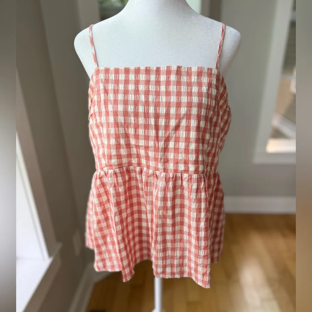 Wild Fable Coral Pink White Gingham Plaid Peplum Cami Tank Top Size XL - Image 2
