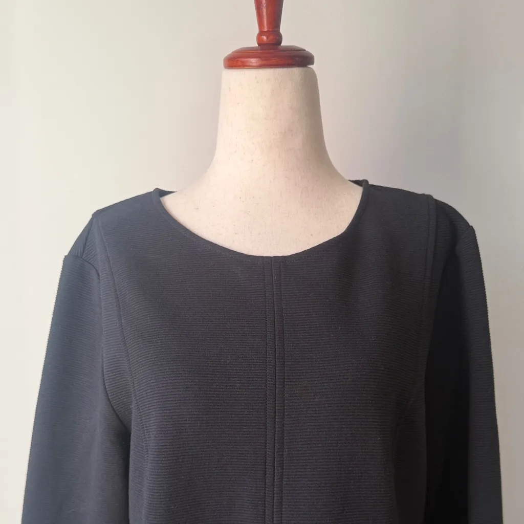 Boden Black Long Sleeve Dress 12R Ribbed Knee Length Cotton Blend with Pockets Size 12 - Image 4