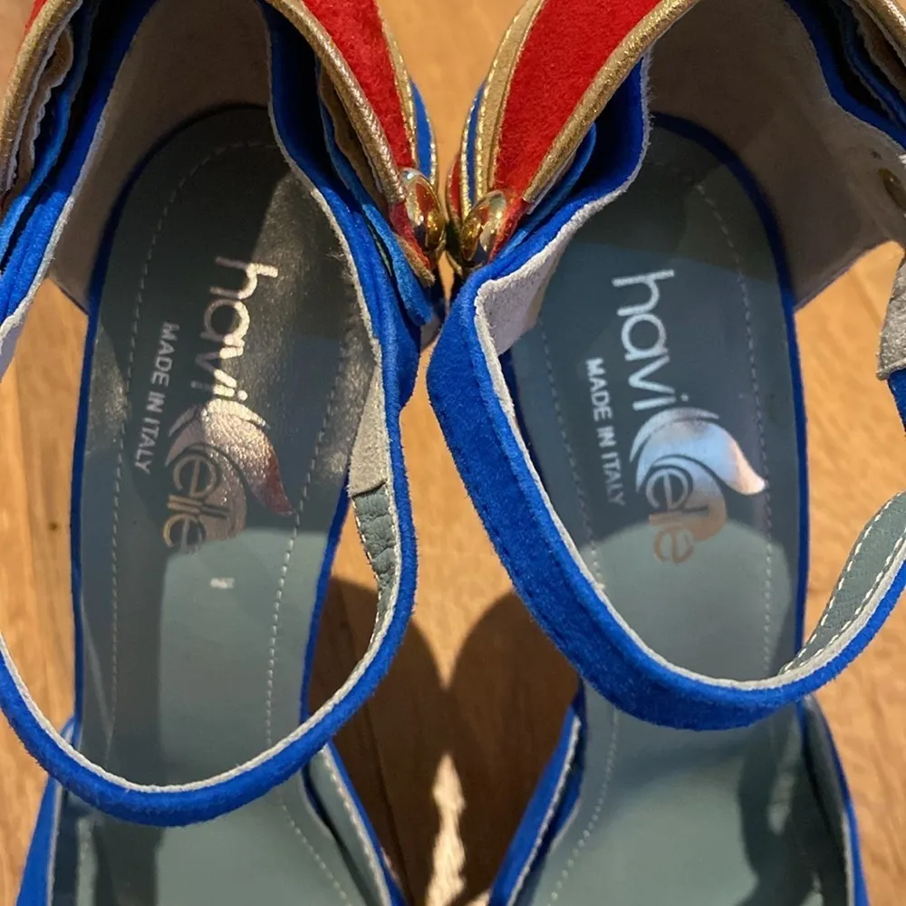 Havi Elle Rare Luxury Cobalt Blue Platform Suede PeepToe Made in Italy Heels 7.5 - Image 10