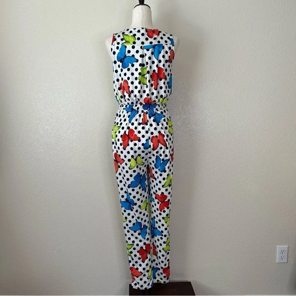 Excup Fashion Butterfly Zipper Front Jersey Knit Sleeveless Jumpsuit, Size 10 White - Image 7