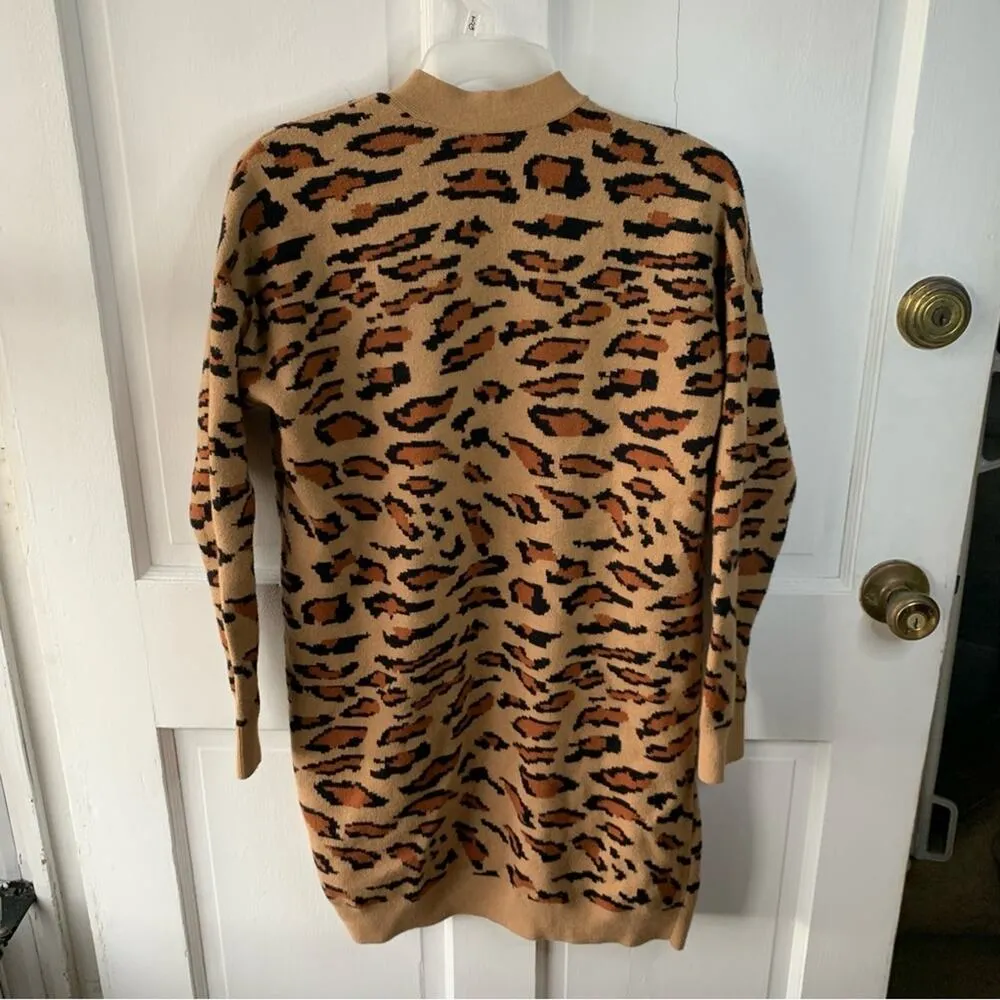 Splendid Cardigan Cheetah Animal Print Open Front Long Sleeve Knit Brown - Image 8