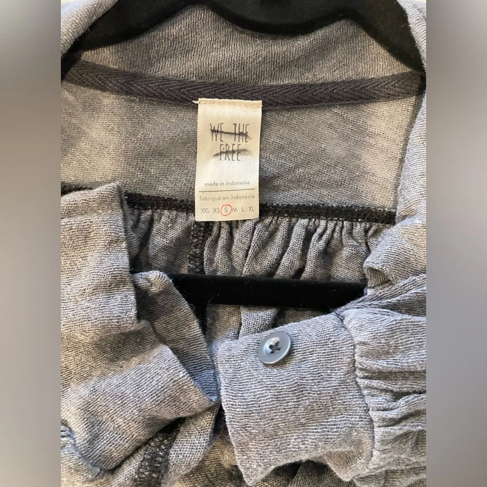 NWOT Free People Size S Gray Rush Hour Peasant Top Raw Hem Linen Long Sleeve - Image 11