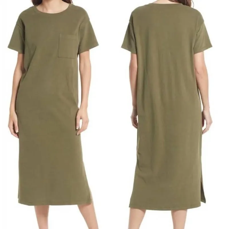 Madewell Oversized Pocket 100% Cotton T-Shirt Dress in Kale Green Size XS - Image 2