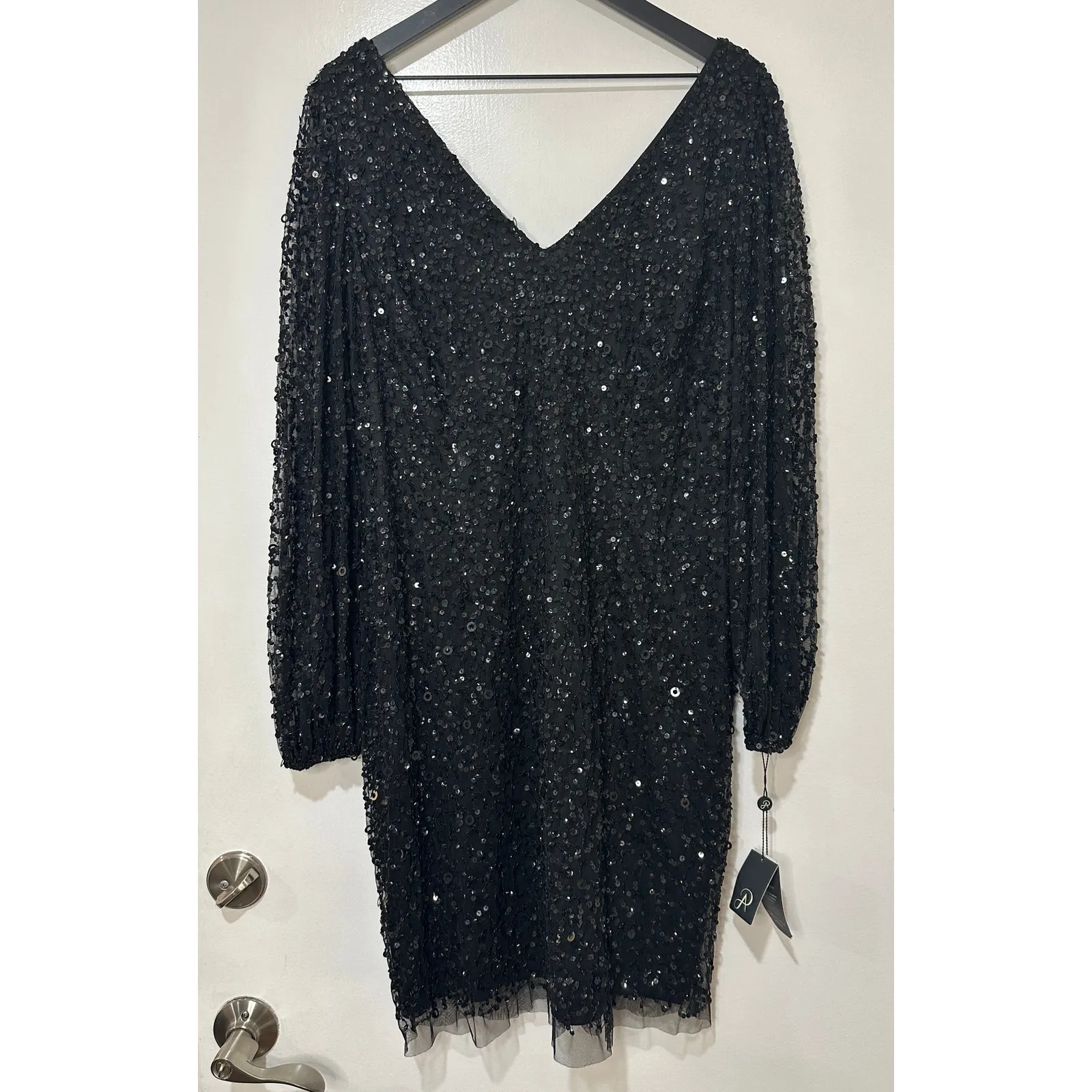 Adrianna Papell Beaded Black Short Cocktail Dress Plus Sz 14 W NWT MOB Romantic - Image 2