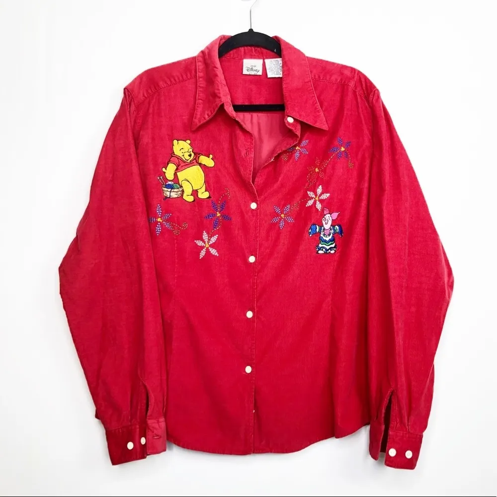 DISNEY store corduroy Pooh bear red button down shirt - Image 11